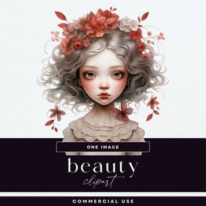 Douce poupée aquarelle clipart, clipart belle fille, PNG transparents, illustrations de jolie poupée triste, fashion girl Junk Jornal Graphics