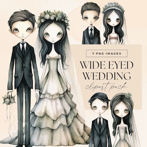 Wide Eyed Couple Clipart, DIGITAL DOWNLOAD, Wedding Day, Bride and Groom PNG, Bridal Clip Art, Marriage Graphics, Invitation Illustrations