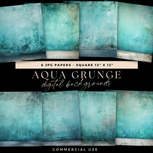 Aqua Grunge Wall Digital Backdrop, Textured Teal Background, Urban Style Overlay, Studio Photoshop Texture, Room Backdrop Illustrations