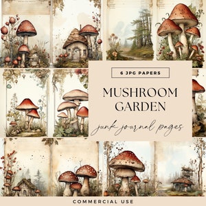 Kit de journal indésirable, papiers champignons, téléchargement numérique, jardin féerique vintage, pages de scrapbooking, éphémères champignon vénéneux, toile de fond de jardin imprimable