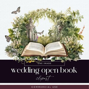 Wedding Books Clipart, Next Chapter Open Book Clip Art, PNGs, Invite Illustration, Garden Arch Junk Journal Ephemera, Flower Graphics