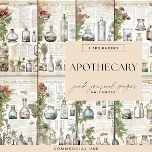 Apothecary Bottles Junk Journal Half Page Kit, Scrapbooking Potions Papers, DIGTIAL DOWNLOAD, Witch Printable Ephemera, Vintage Herb Pages