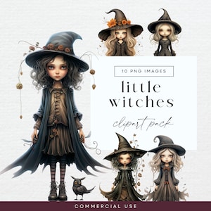 Little Witch Clipart, Transparent PNG, Witchcraft Clip Art, Magical Junk Journal Characters, Dark Fairytale Illustration, Cute Mystical Girl