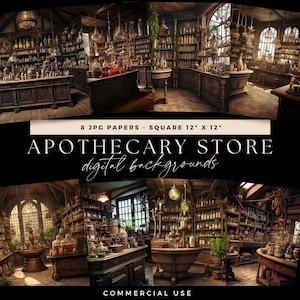 Apotheke, Vintage Potion Shop, digitaler Hintergrund, Photoshop Kulisse, Künstler Illustrative Overlay, Junk Journal, Scrapbooking Seite