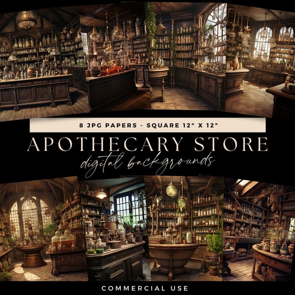 Apothecary Store, Vintage Potion Shop, Digital Background, Photoshop Backdrop, Artist Illustrative Overlay, Junk Journal, Scrapbooking Page