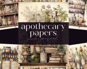 Apothecary Junk Journal, Scrapbooking Potions Papers, DIGTIAL DOWNLOAD, Witch Printable Ephemera, Vintage Herb Pages, Apothecary Shelves