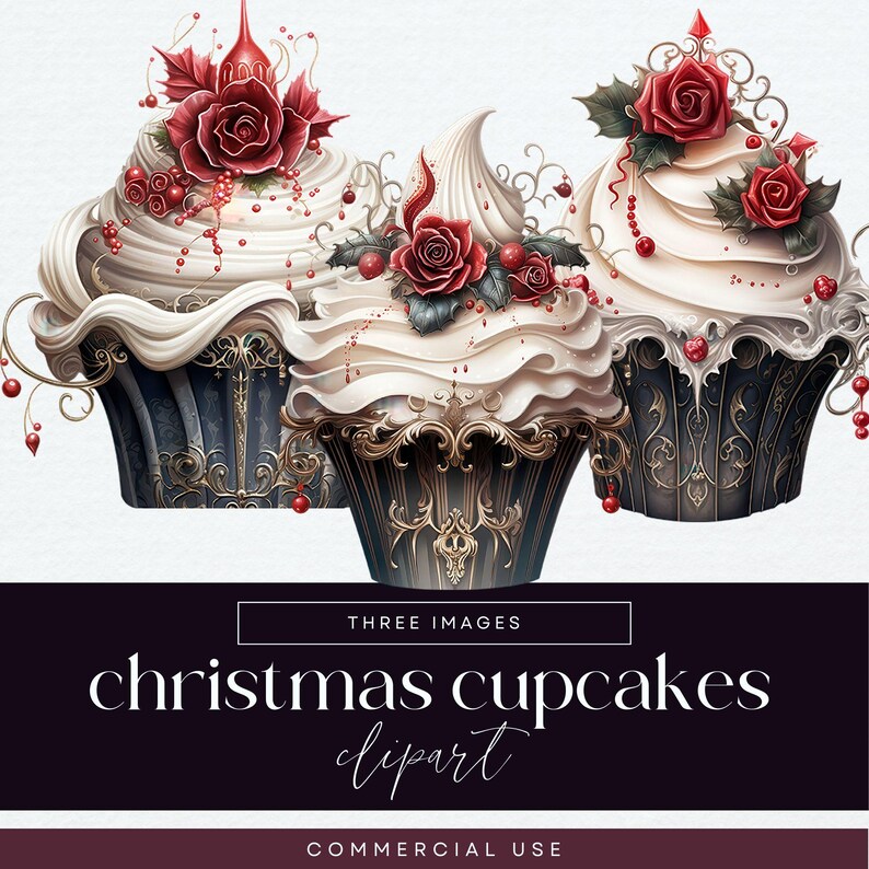 Gothic Christmas Tree Cupcake Clipart, Goth Holiday Party Invitation