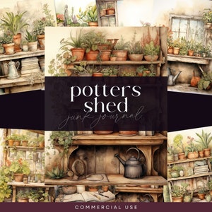 Diario de basura de Potting Shed, página de jardín de flores de primavera, DESCARGA digital, papel de scrapbooking de jardinería, diario para amantes de las plantas, acuarela floral