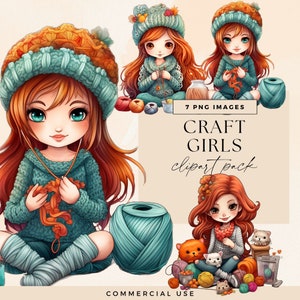 Yarn Clipart, Craft Girl Clip Art, Transparent PNG, Knitting Ball Illustration, Handicrafts Junk Journal Graphics, Crotchet Illustration