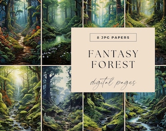 Fantasy Forest Digital Download, Enchanted Background, Magical Woodlands Junk Journal, Overgrown Path Pages, Magic Tall Trees Papers, JPG