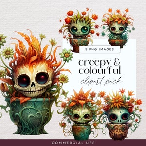 Clipart effrayant de plantes d'Halloween, PNG transparents, invitations à une fête gothique, illustrations de jardins effrayants, graphiques floraux, célébrations gothiques