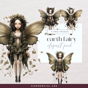 Earth Fairy Clipart, Transparent PNG, Garden Invite Illustration, Mystical Junk Journal Graphic, Magical Fae, Woodland Creature Clip Art