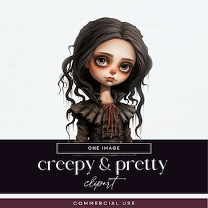 Clipart de boneca assustadora, PNG transparente, clipart de convite de garota bonita, coisas efêmeras de diário de lixo místico, ilustração de Halloween, gráficos assustadores