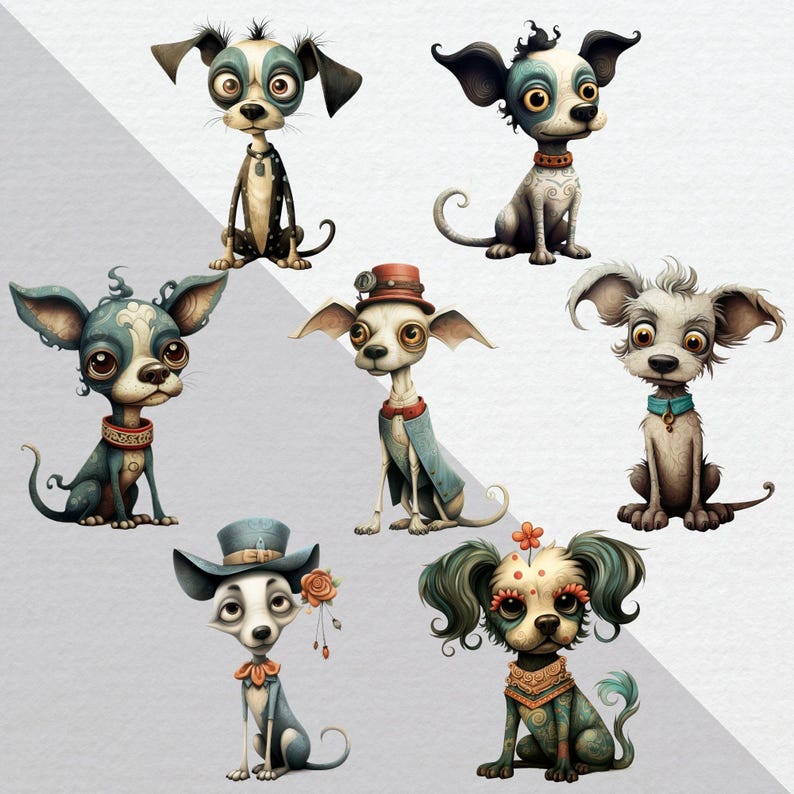 Quirky Dog Clipart, Mixed Breed Clip Art, PNG, Whimsy Clip Art, Junk Journal Pets, Funny Animal Ephemera, Whimsical Puppy Illustration image 3