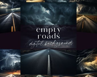 Empty Road Digital Backdrop, Nature Highway Scene Background, Artist Illustrative Stormy Overlay, Night Junk Journal, Weather Scrapbooking