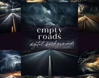 Empty Road Digital Backdrop, Nature Highway Scene Background, Artist Illustrative Stormy Overlay, Night Junk Journal, Weather Scrapbooking