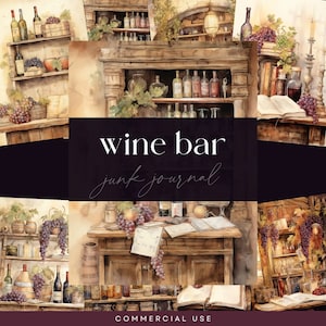 Vintage Wine Bar Junk Journal Papers, Digital DOWNLOAD, Wine Tasting Journal, Vinyard Scrapbooking  Pages, Kitchen Bar Shelves Background