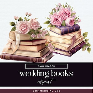 Pack de cliparts d'invitation pour une douche de mariage, clipart de livres botaniques, illustration d'invitation de lecture, graphiques floraux, pile de livres floraux