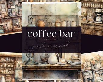 Cafe Bar Junk Journal, Vintage Kitchen Shelves Papers, DIGTIAL DOWNLOAD, Coffee Scrapbooking Paper, Coffee Lovers Pages, Barista Journaling