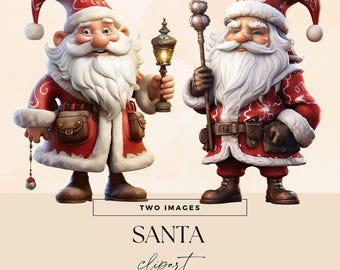 Santa Claus Clipart, Cute Christmas Clip Art, Transparent PNG, Seasonal Holiday Graphics, Xmas Decor, Festive Junk Journal Illustrations