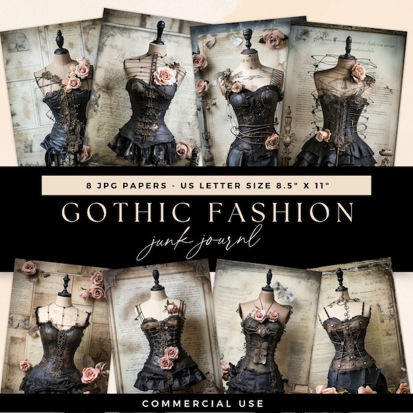 Gothic Fashion Junk Journal, Vintage Corset Pages, Digital DOWNLOAD, Dark Fantasy Ephemera, Goth Scrapbooking Papers, Corsetry Illustrations