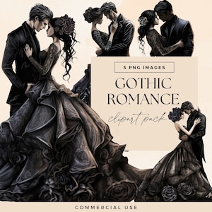 Dark Romance Wedding Clipart Pack, PNG trasparenti, Junk Journal Whimsy, Anniversario di matrimonio gotico, ClipArt di matrimonio gotico, Carta romantica