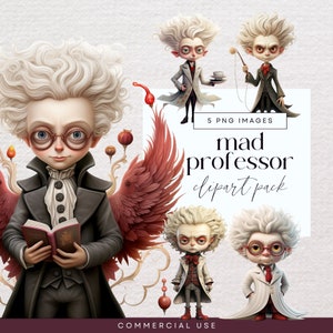 Mad Professor Clipart, transparente PNGs, schrullig Kerl Clip Art, wunderliche Charaktere, Teenager Clipart, TV Charakter Junk Journal Ephemera