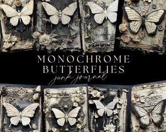 Gothic Butterfly Junk Journal, Vintage Fae Page, Digital DOWNLOAD, Garden Scrapbooking Paper,  Fantasy Ephemera, Monochrome Butterflies