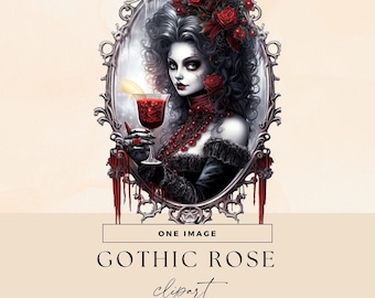 Gothic Celebration Clipart, Transparent PNGs, New Year Goth Clip Art, Dark Vintage Doll, Celebrate Junk Journal, Wine Party Ephemera Graphic