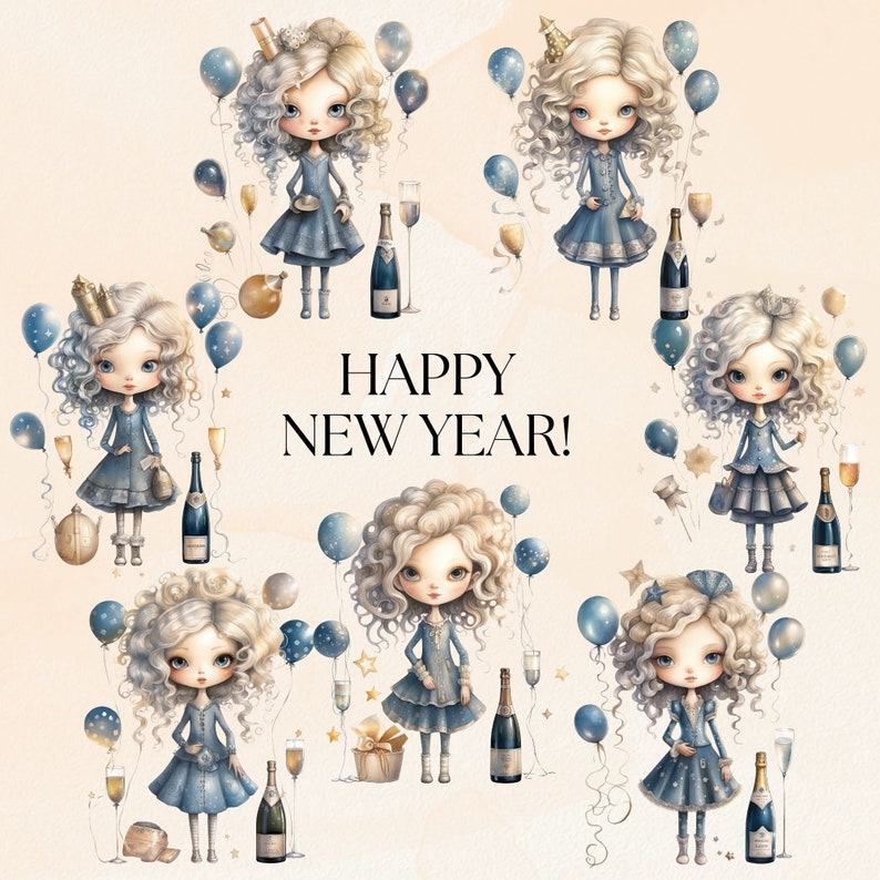 Happy New Years Champagne Clip Art Clipart Pack, Transparent PNG