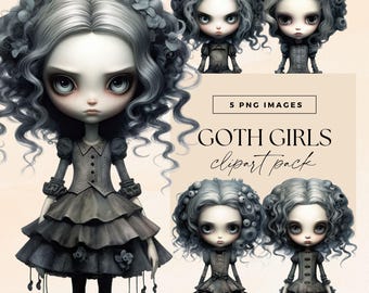 Goth Girl Clipart, Transparent PNG, Gothic Watercolor Paper Dolls, Junk Journal Halloween Characters, Fairytale Art, Dark Fantasy Clip Art