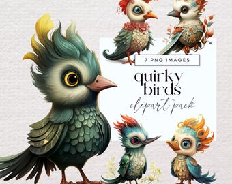 Imágenes prediseñadas de pájaros peculiares, PNG transparente, imágenes prediseñadas de pájaros divertidos, pájaros de diario basura, efímeras de jardín caprichosas, ilustraciones divertidas de animales