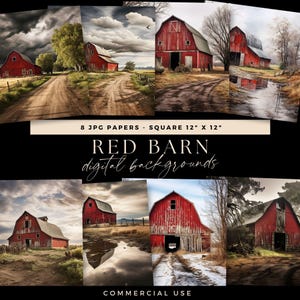 Red Barn Digital Background, Vintage Farm House Backdrop, Country Side Junk Journal, Artist Illustrative Overlay,  Scrapbooking Pages