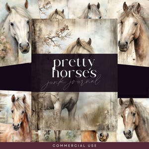 Horse Junk Journal Pages, Vintage Scrapbooking Papers, Digital DOWNLOAD, Animal Pages, Watercolour Farm Illustrations, Pet Journal Graphics