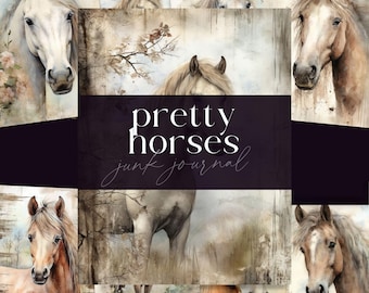 Horse Junk Journal Pages, Vintage Scrapbooking Papers, Digital DOWNLOAD, Animal Pages, Watercolour Farm Illustrations, Pet Journal Graphics