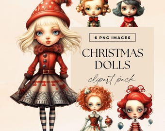 Clipart natalizie per ragazze, clipart di bambole di Natale, PNG trasparenti, personaggi della stagione invernale, illustrazioni delle feste, diario di Natale