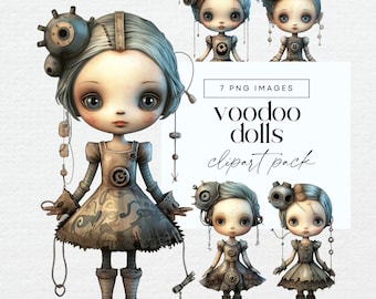Voodoo Doll Clipart, Transparent PNG, Halloween Clip Art Pack, Spooky Character Junk Journal, Scary Ephemera, Cute Creepy Illustrations
