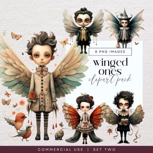 Clipart ange gothique, PNG Transparent, clipart fantastique, personnages magiques insolites, journal indésirable de créatures ailées, graphique éphémère mystique