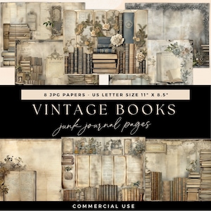 Vintage Book Junk Journal, Digital Background, Grunge Paper Pack Download, Reading Pages Ephemera, Library Scrapbooking, Printable Collage