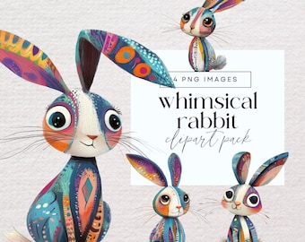 Whimsical Rabbit Clipart, Cute Bunny Clip Art, Quirky Animal Graphics, Transparent PNG, Easter Illustrations, Adorable Woodland Ephemera