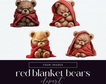 Clipart di orso scontroso, clipart di animali divertenti in formato PNG trasparente, adorabili illustrazioni di orsi carini, materiale per scrapbooking, grafica di coperte di peluche