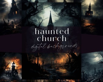 Haunted Church Junk Journal, Dark Backdrop Paper, Digital Download, Medieval Scene, Mythical Fantasy Pages, Gothic Cemetary Illustrations