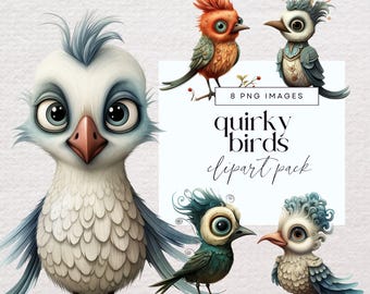 Imágenes prediseñadas de pájaros peculiares, PNG transparente, imágenes prediseñadas de pájaros divertidos, pájaros de diario basura, efímeras de jardín caprichosas, ilustraciones divertidas de animales