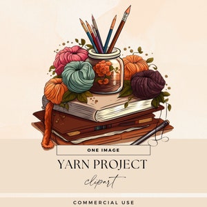 Crochet Project Book Clipart, Knitting Hobby Clip Art, Transparent PNGs, Colourful Yarn Balls, Handcrafts Graphics Essentials Illustrations