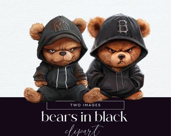 Clipart di orsetto scontroso, clipart di animali divertenti in formato PNG trasparente, adorabili illustrazioni di orsi carini per bambini, grafica di orsacchiotti per scrapbooking