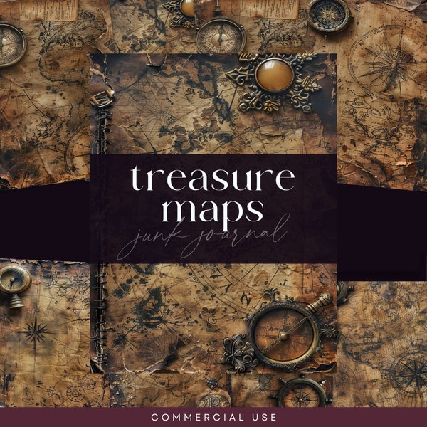 Printable Maps For Junk Journals, Vintage Explorer Scrapbooking Papers, Digital DOWNLOAD, Pirates Travel Pages, Treasure Map Papers