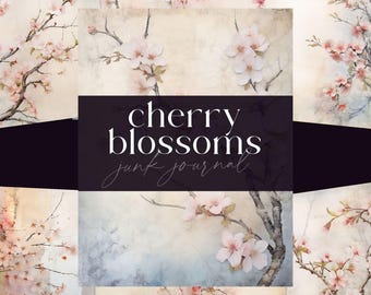 Cherry Blossom Junk Journal, Vintage Watercolour Flower Pages, DIGTIAL DOWNLOAD, Spring Printable Ephemera,  Pink Floral Scrapbooking Papers