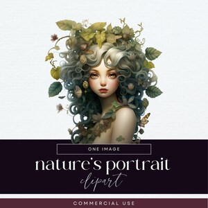 Wald Mädchen Clipart, Party Einladung Illustration, Mystisches Junk Journal, Magische Nymphe Ephemera, Waldfee Clip Art, Pixie-Puppe Porträt