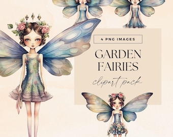 Clipart-paket med trädgårdsfeer, clipart med magiska blomsterfeer, skräpjournal med skogsfeer, efemera med fantasisaga, inbjudningsgrafik för skogsmark