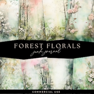 Fantasy Forest Junk Journal Kit, betoverde boom illustraties, digitale DOWNLOAD, scrapbooking papers, pastelkleurige bloemen, tuinpagina's